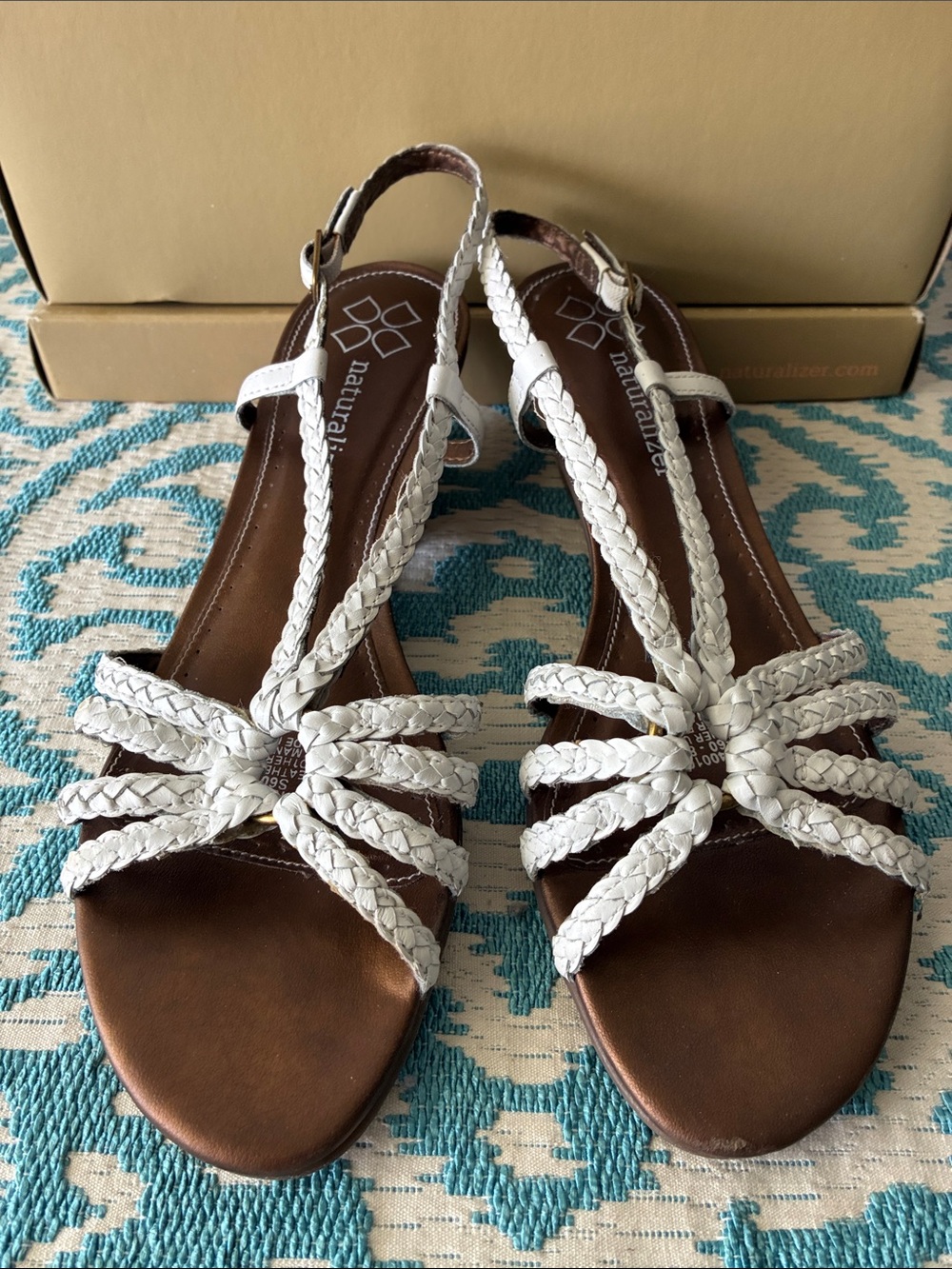 Naturalizer White Braided Slingback Sandals Made in Brazil Sz 8M